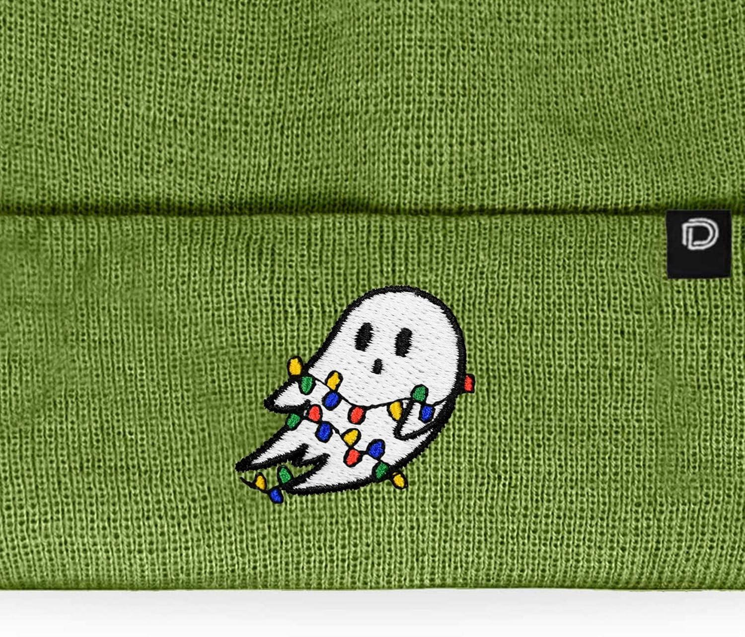 imageDALIX Embroidered Christmas Lights Ghost BeanieOlive