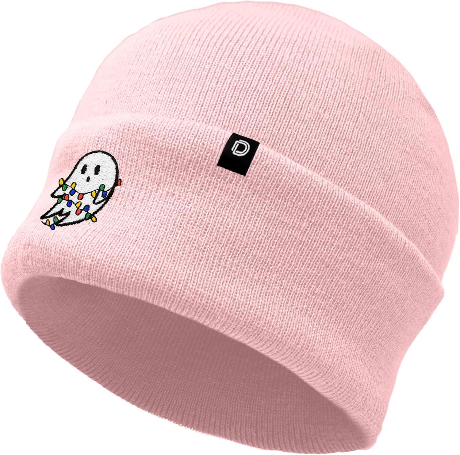 imageDALIX Embroidered Christmas Lights Ghost BeaniePink