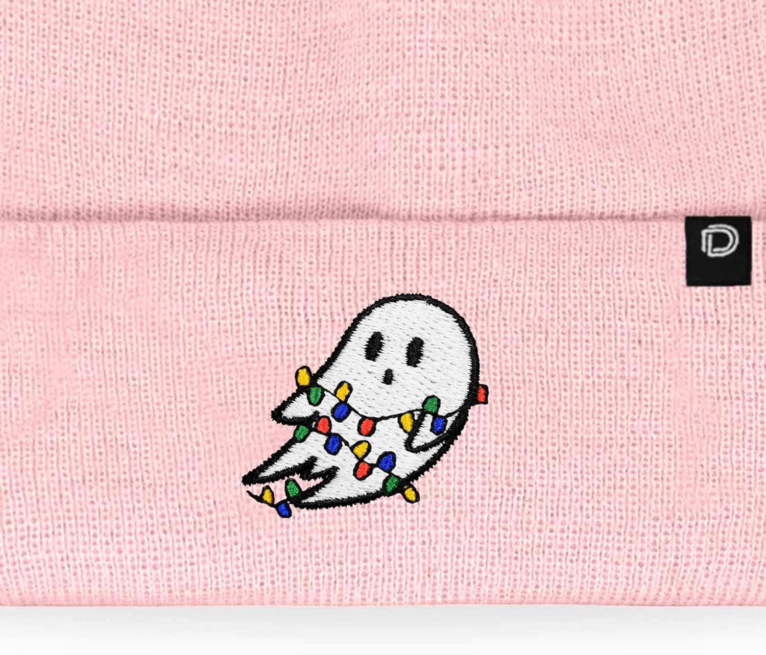 imageDALIX Embroidered Christmas Lights Ghost BeaniePink