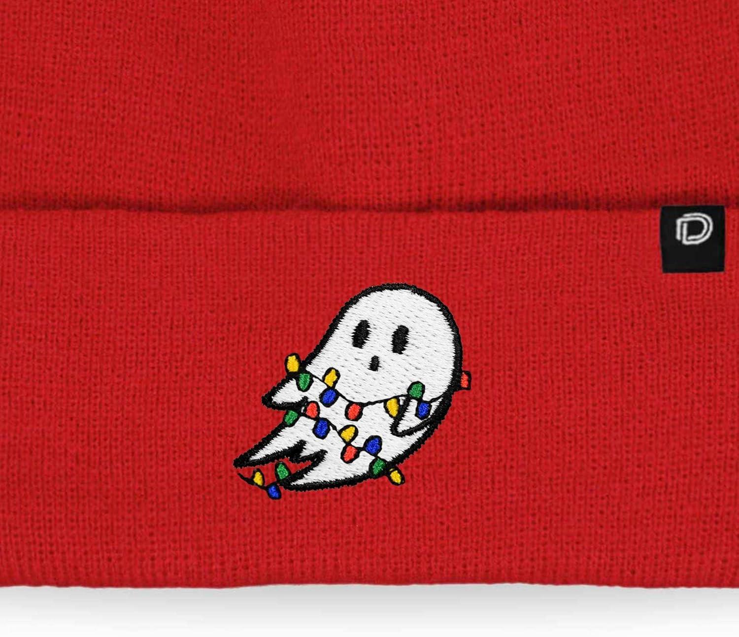 imageDALIX Embroidered Christmas Lights Ghost BeanieRed