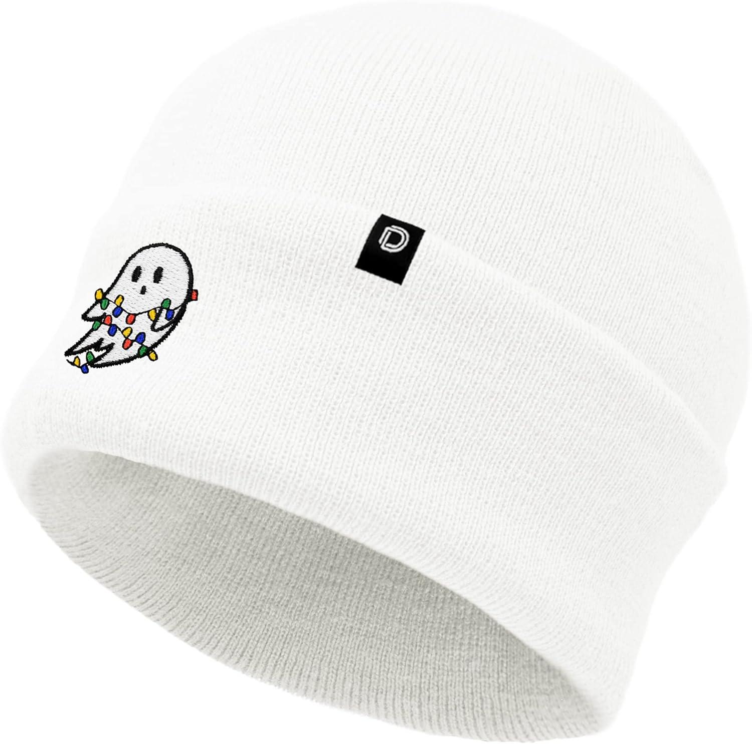 imageDALIX Embroidered Christmas Lights Ghost BeanieWhite