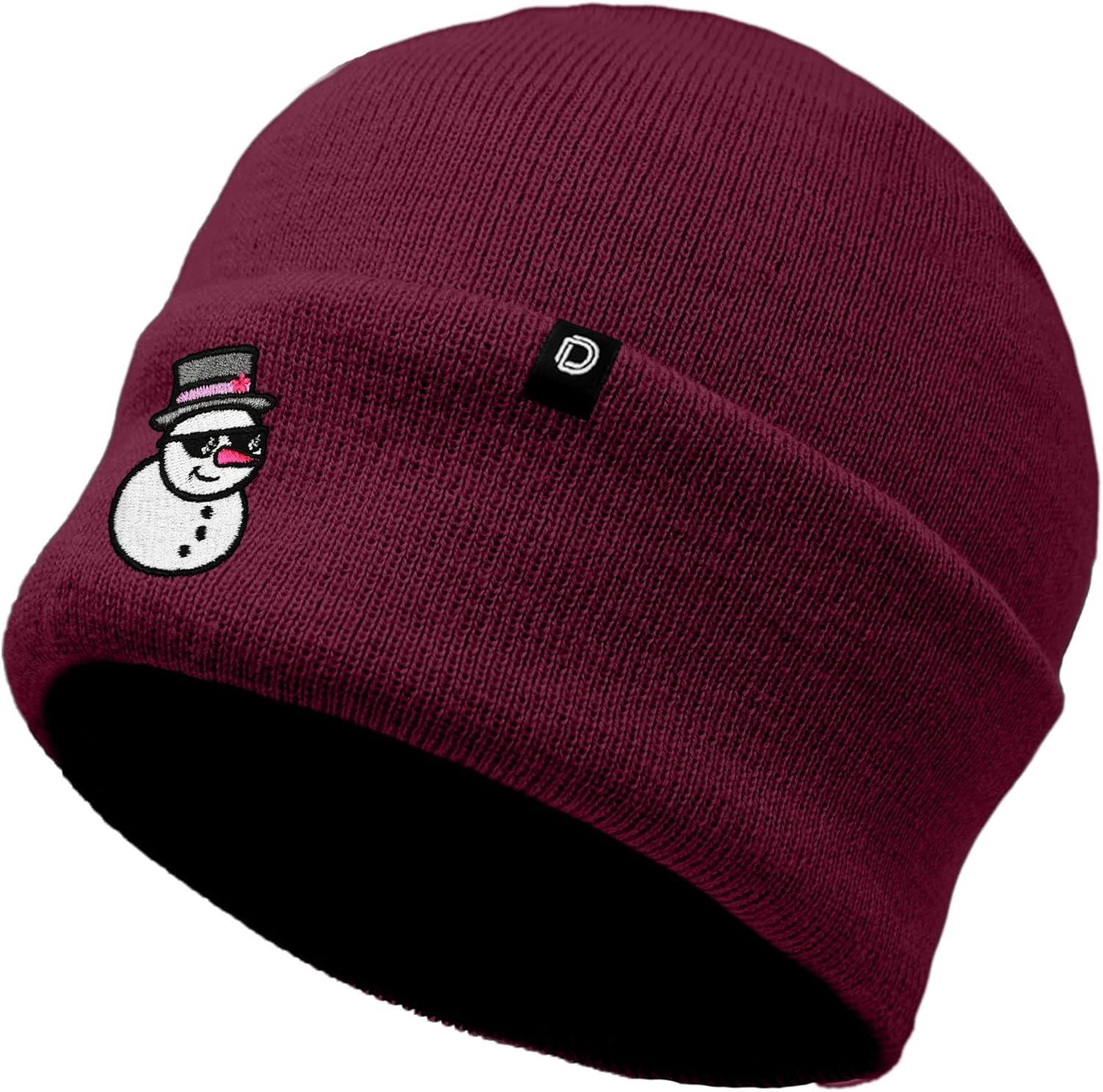 imageDALIX Embroidered Frosty Life Snowman Christmas BeanieMaroon