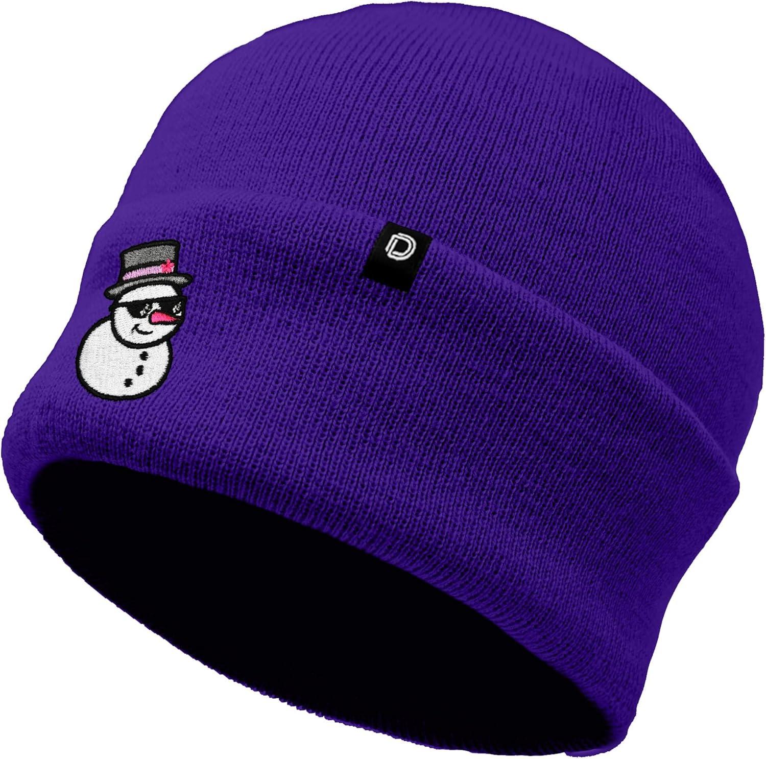 imageDALIX Embroidered Frosty Life Snowman Christmas BeaniePurple