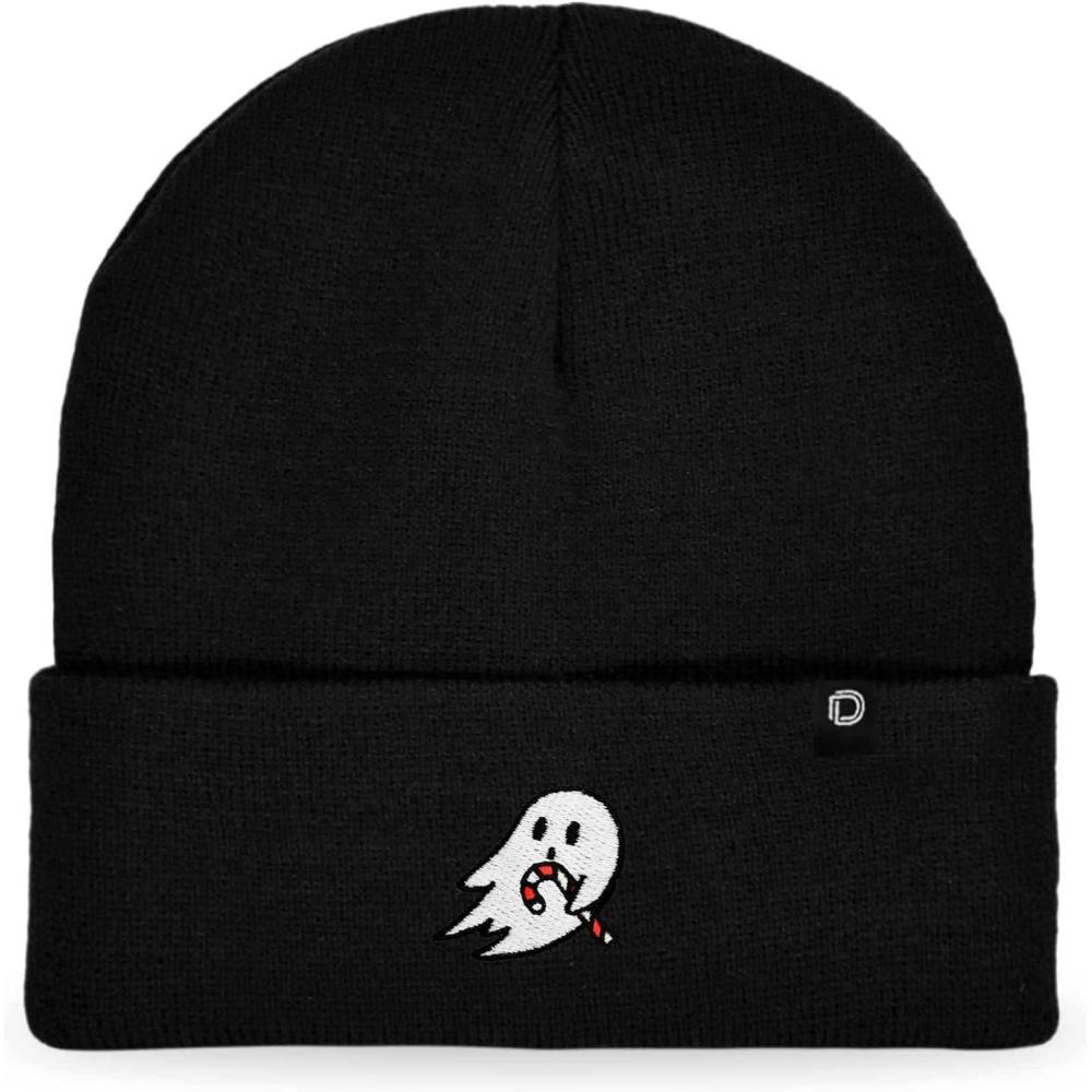 imageDALIX Embroidered Candy Cane Ghost Christmas BeanieBlack
