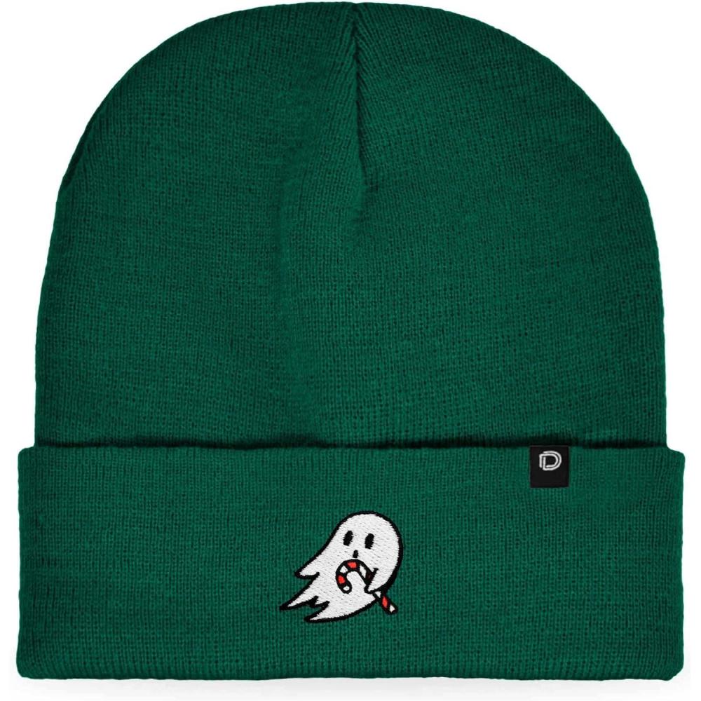 imageDALIX Embroidered Candy Cane Ghost Christmas BeanieGreen