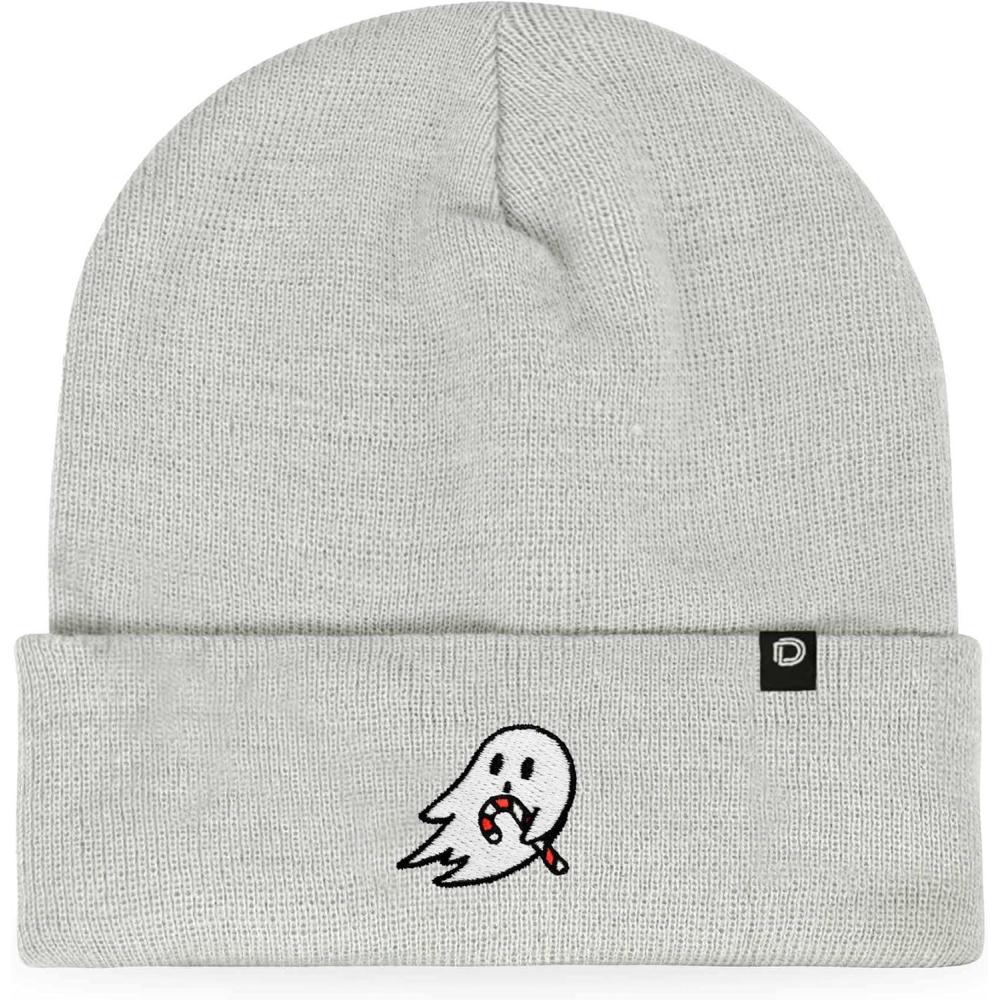imageDALIX Embroidered Candy Cane Ghost Christmas BeanieLight Gray