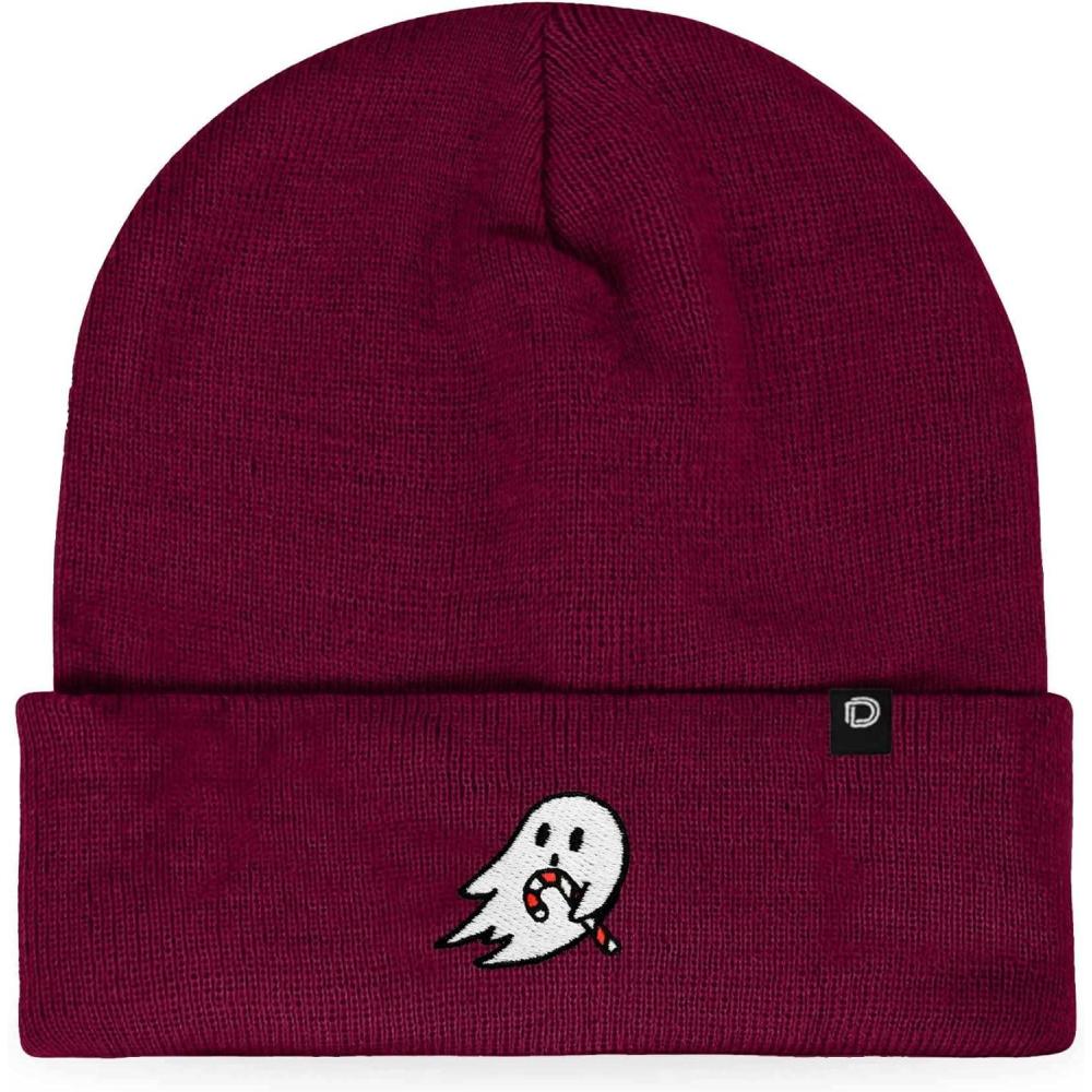 imageDALIX Embroidered Candy Cane Ghost Christmas BeanieMaroon