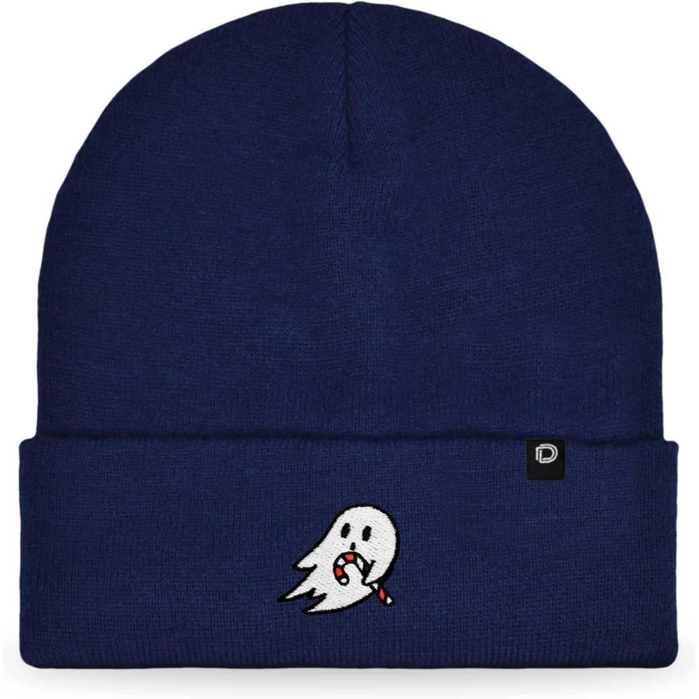 imageDALIX Embroidered Candy Cane Ghost Christmas BeanieNavy Blue
