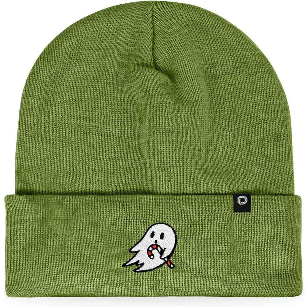 imageDALIX Embroidered Candy Cane Ghost Christmas BeanieOlive