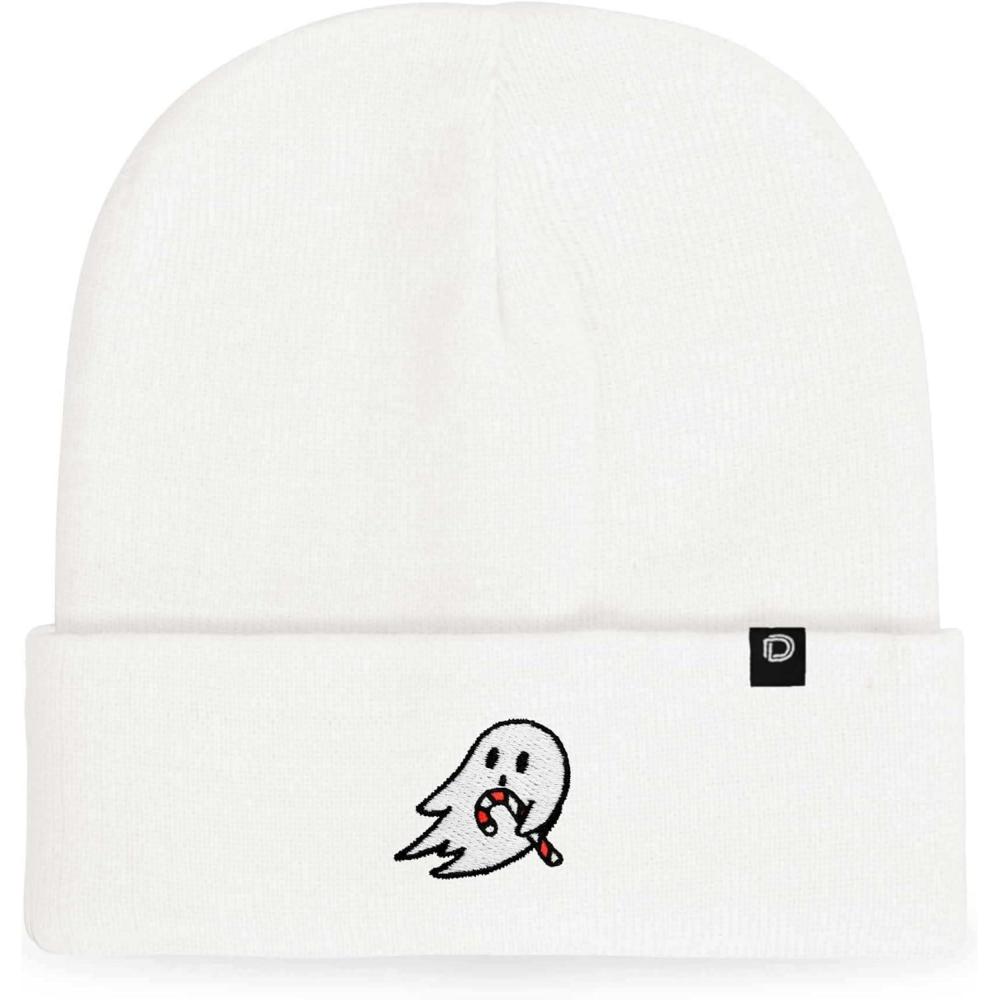 imageDALIX Embroidered Candy Cane Ghost Christmas BeanieWhite