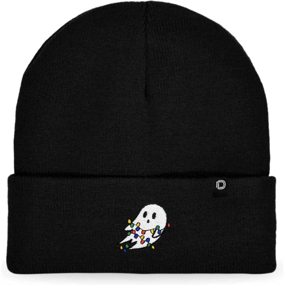 imageDALIX Embroidered Christmas Lights Ghost BeanieBlack