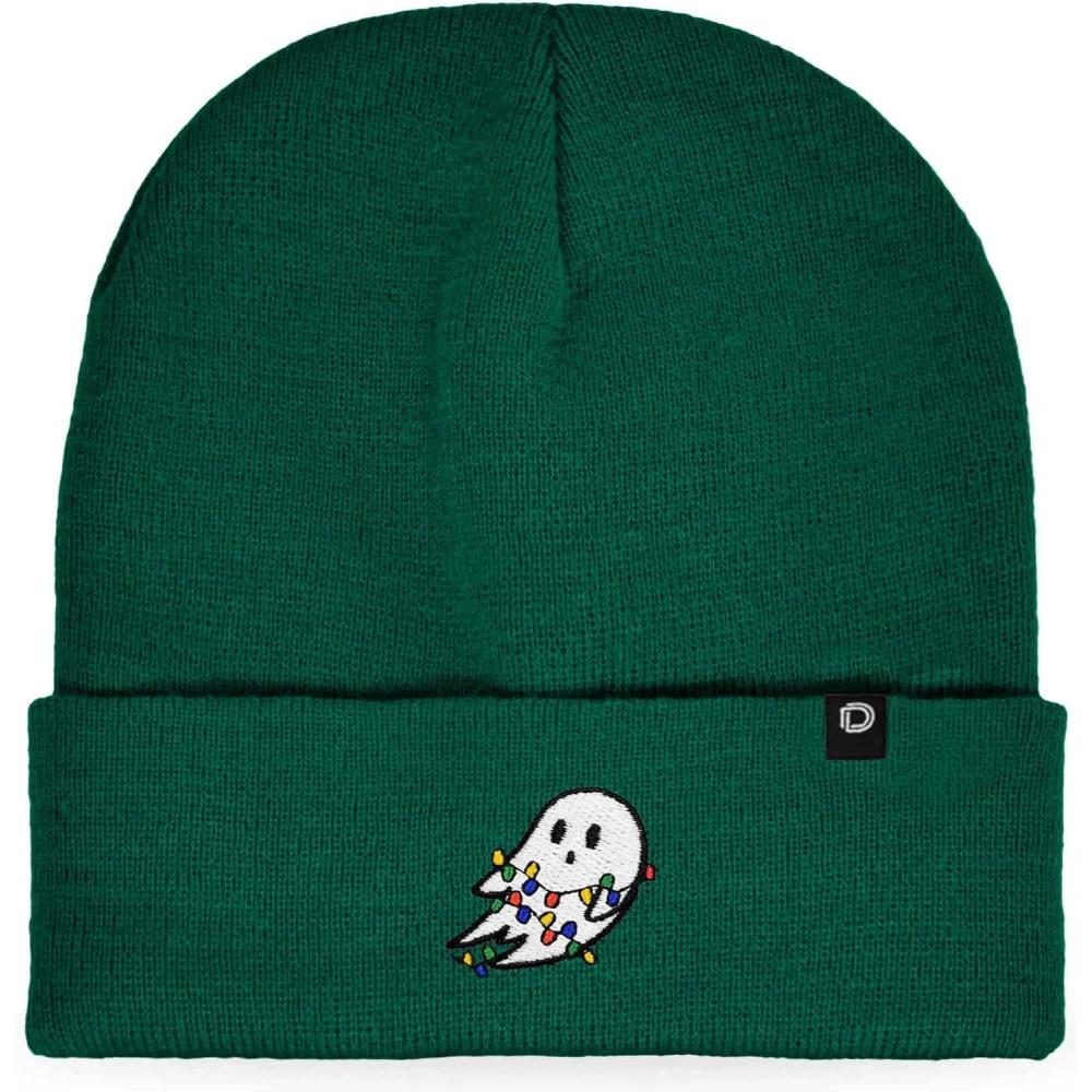 imageDALIX Embroidered Christmas Lights Ghost BeanieGreen
