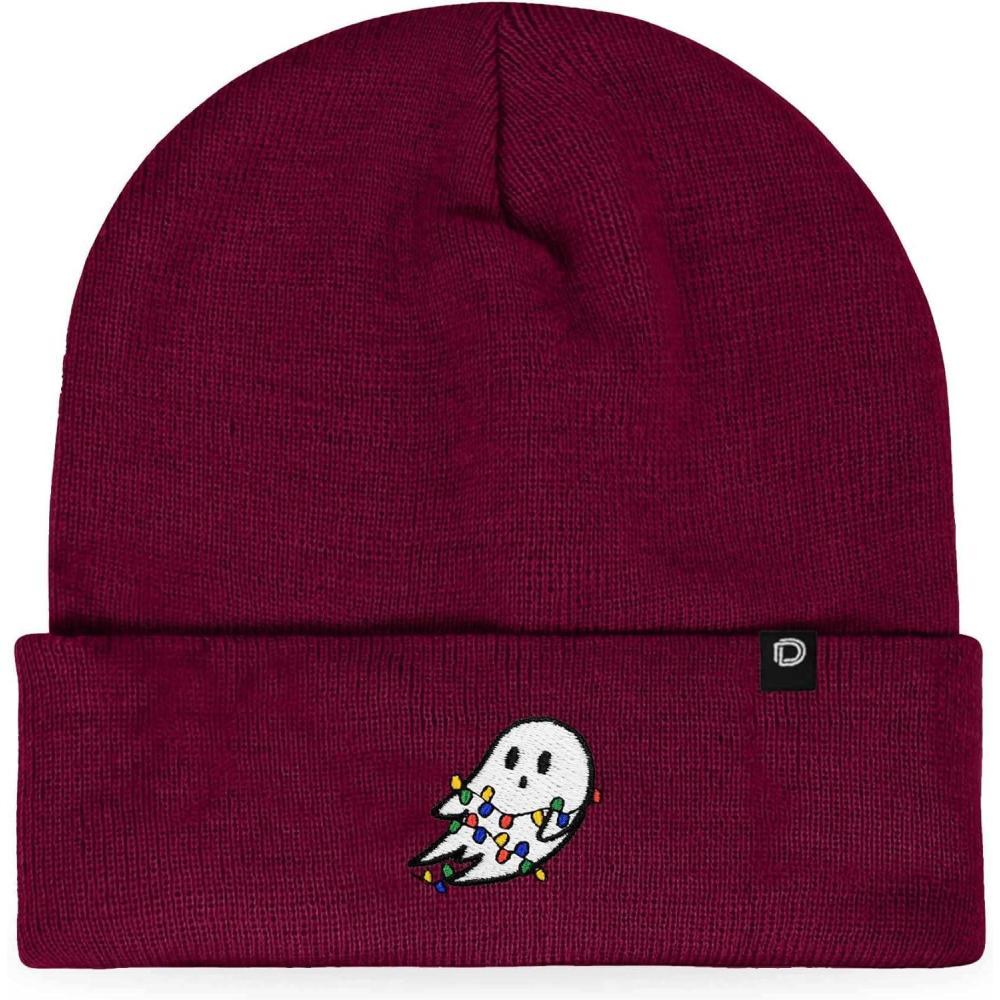 imageDALIX Embroidered Christmas Lights Ghost BeanieMaroon