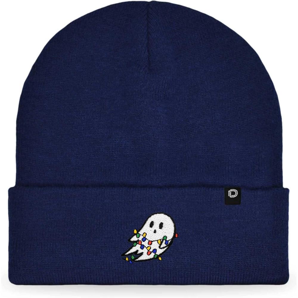 imageDALIX Embroidered Christmas Lights Ghost BeanieNavy Blue