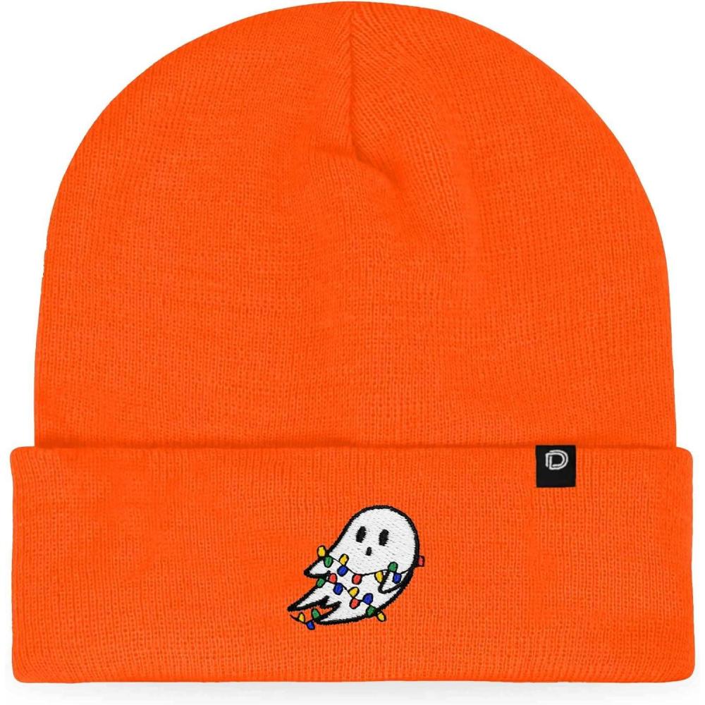 imageDALIX Embroidered Christmas Lights Ghost BeanieNeon Orange