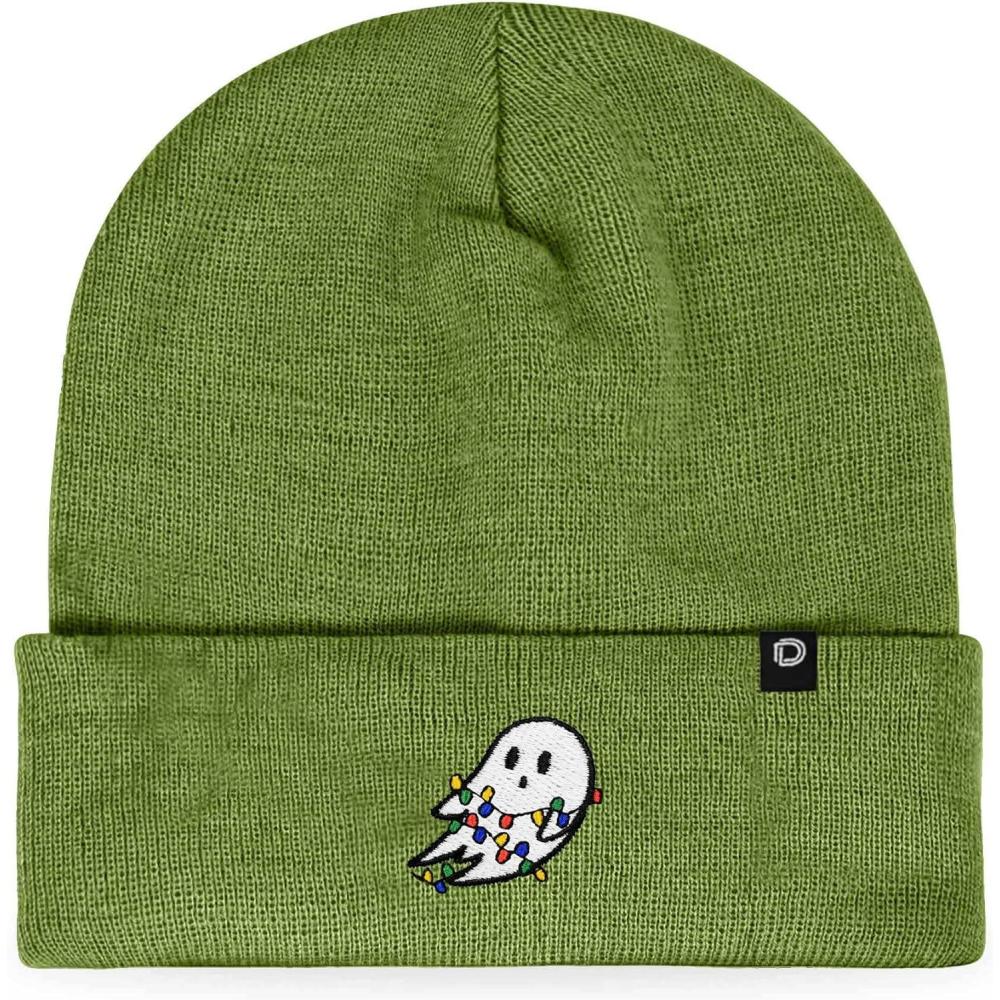 imageDALIX Embroidered Christmas Lights Ghost BeanieOlive