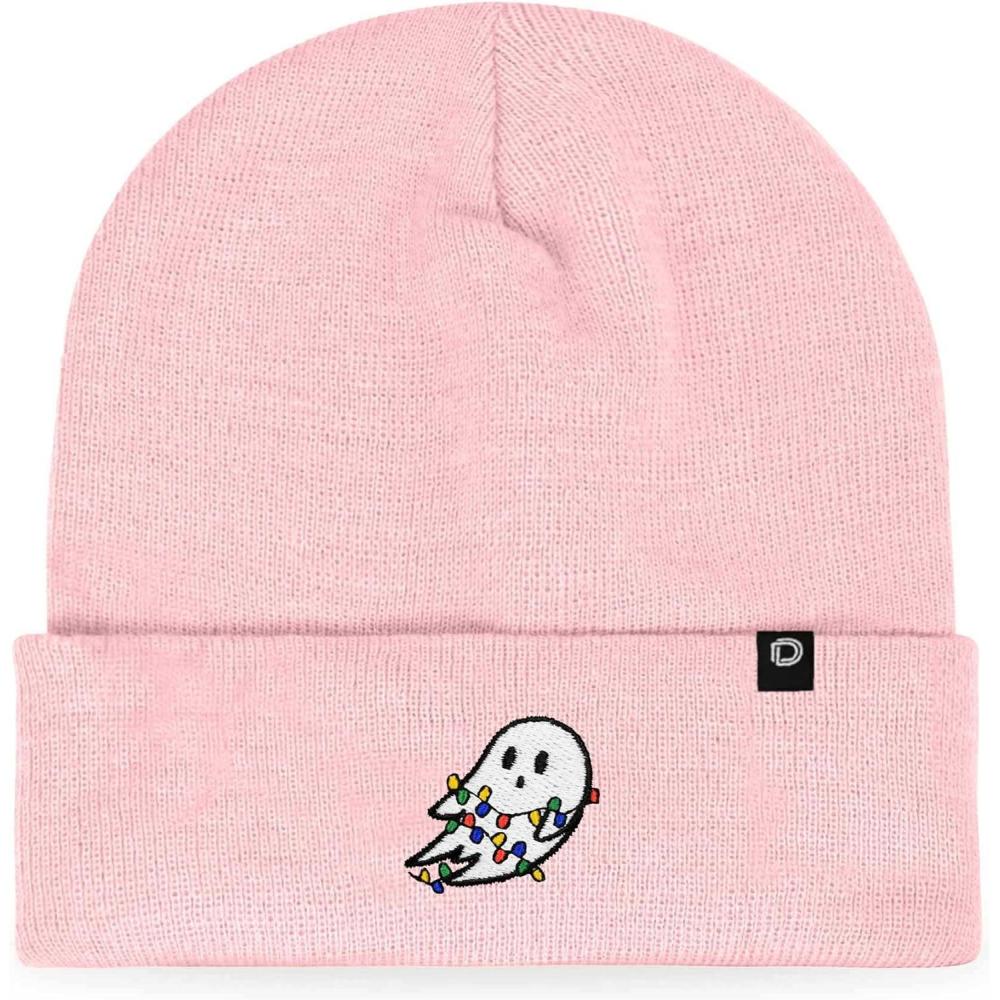 imageDALIX Embroidered Christmas Lights Ghost BeaniePink