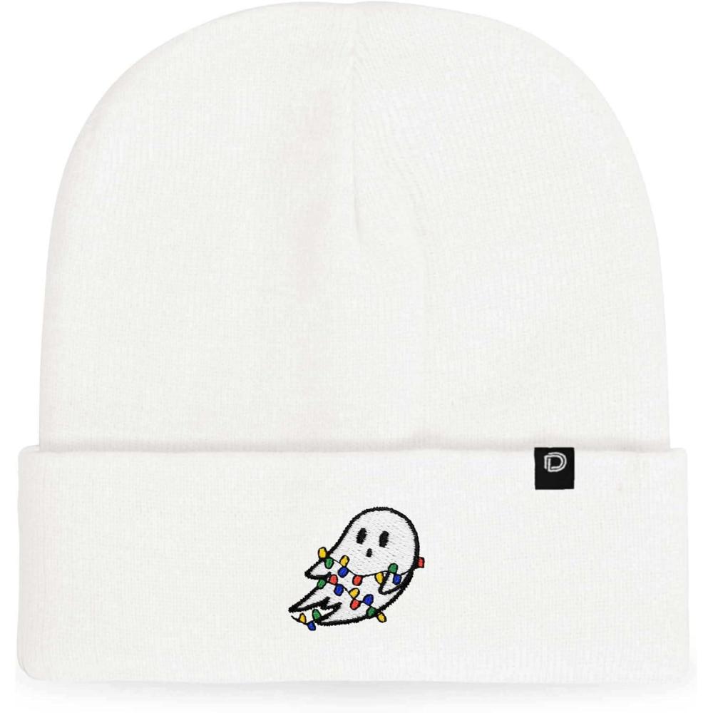 imageDALIX Embroidered Christmas Lights Ghost BeanieWhite