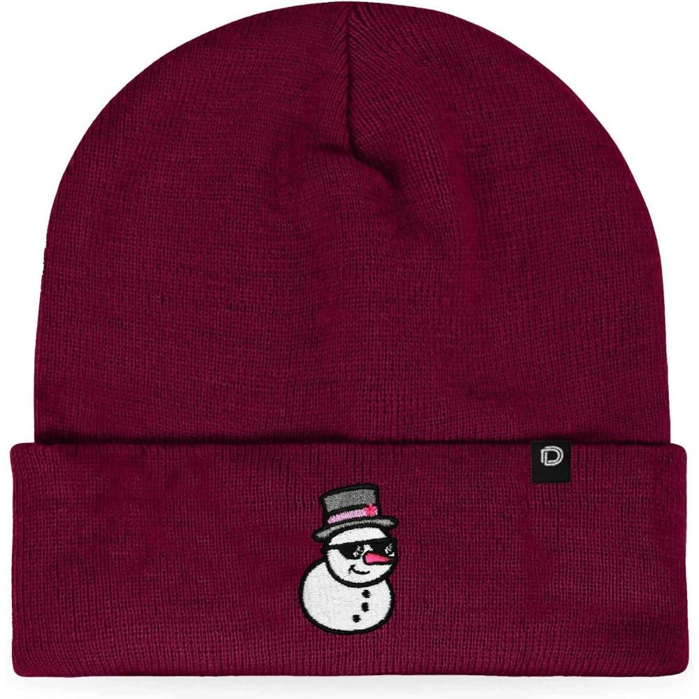 imageDALIX Embroidered Frosty Life Snowman Christmas BeanieMaroon