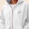 imageDALIX Ghost Embroidered Hoodie Fleece Sweatshirt Zip Front MensWhite