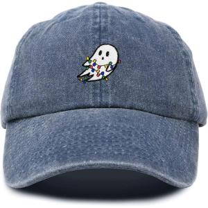 imageDALIX Embroidered Christmas Lights Ghost Baseball Dad CapWashed Navy Blue