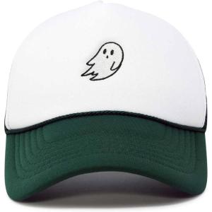 imageDALIX Embroidered Ghost Trucker Cap Hat Women MenDark Green White