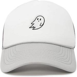 imageDALIX Embroidered Ghost Trucker Cap Hat Women MenLight Gray White