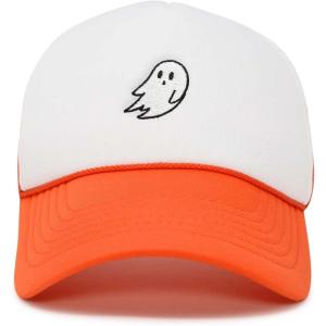 imageDALIX Embroidered Ghost Trucker Cap Hat Women MenOrange White