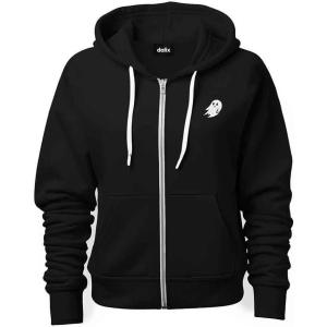 imageDALIX Ghost Embroidered Hoodie Fleece Sweatshirt Zip Front MensBlack