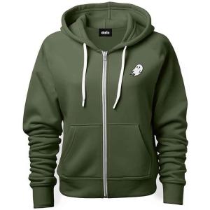imageDALIX Ghost Embroidered Hoodie Fleece Sweatshirt Zip Front MensMilitary Green