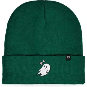 imageDALIX Heartly Ghost Embroidered Beanie Hat Knit Cap Cold Weather WomensGreen
