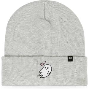 imageDALIX Heartly Ghost Embroidered Beanie Hat Knit Cap Cold Weather WomensLight Gray