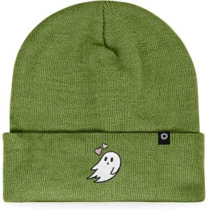 imageDALIX Heartly Ghost Embroidered Beanie Hat Knit Cap Cold Weather WomensOlive