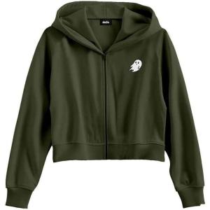 imageDALIX Ghost Embroidered Fleece Zip Hoodie Cold Fall Winter WomenMilitary Green