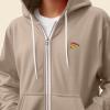 imageDALIX Pizza Embroidered Zip Hoodie Fleece Long Sleeve Pocket Warm Soft MensTan