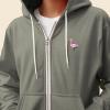imageDALIX Flamingo Embroidered Zip Hoodie Fleece Long Sleeve Pocket Warm Soft MensHeather Stone