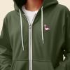 imageDALIX Flamingo Embroidered Zip Hoodie Fleece Long Sleeve Pocket Warm Soft MensMilitary Green