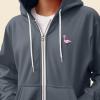 imageDALIX Flamingo Embroidered Zip Hoodie Fleece Long Sleeve Pocket Warm Soft MensSteel Blue