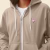 imageDALIX Flamingo Embroidered Zip Hoodie Fleece Long Sleeve Pocket Warm Soft MensTan