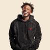 imageDALIX Pixel Heart Embroidered Fleece Hoodie Mineral Wash Long Sleeve Sweatshirt MensBlack