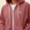 imageDALIX Smile Face Embroidered Zip Hoodie Fleece Long Sleeve Pocket Warm Soft MensMauve