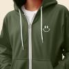 imageDALIX Smile Face Embroidered Zip Hoodie Fleece Long Sleeve Pocket Warm Soft MensMilitary Green