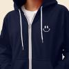 imageDALIX Smile Face Embroidered Zip Hoodie Fleece Long Sleeve Pocket Warm Soft MensNavy Blue