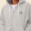 imageDALIX Smile Face Embroidered Zip Hoodie Fleece Long Sleeve Pocket Warm Soft MensSilver