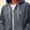 imageDALIX Smile Face Embroidered Zip Hoodie Fleece Long Sleeve Pocket Warm Soft MensSteel Blue