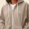 imageDALIX Smile Face Embroidered Zip Hoodie Fleece Long Sleeve Pocket Warm Soft MensTan