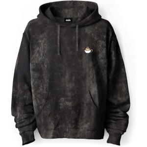 imageDALIX Cappuccino Embroidered Fleece Hoodie Mineral Wash Long Sleeve Sweatshirt MensBlack
