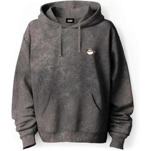 imageDALIX Cappuccino Embroidered Fleece Hoodie Mineral Wash Long Sleeve Sweatshirt MensGray