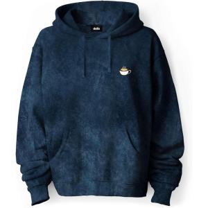 imageDALIX Cappuccino Embroidered Fleece Hoodie Mineral Wash Long Sleeve Sweatshirt MensNavy Blue