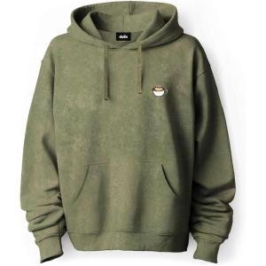 imageDALIX Cappuccino Embroidered Fleece Hoodie Mineral Wash Long Sleeve Sweatshirt MensOlive